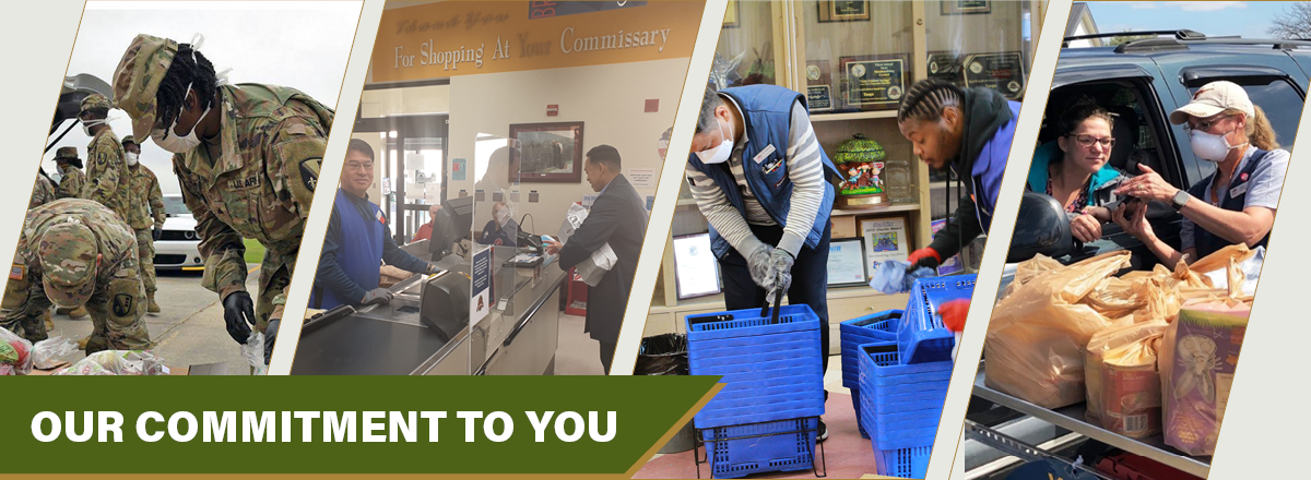 Our Commitment to You: Four pictures of commissary workers wearing masks
