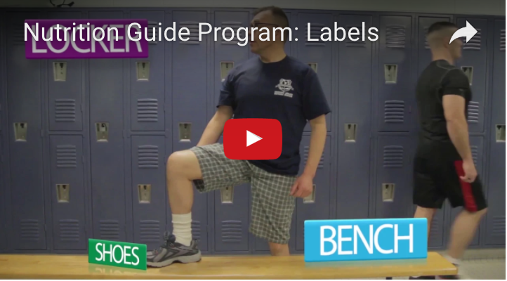 Video thumbnail of the Nutrition Guide Program video. A man in workout clothes stands in front of a locker.