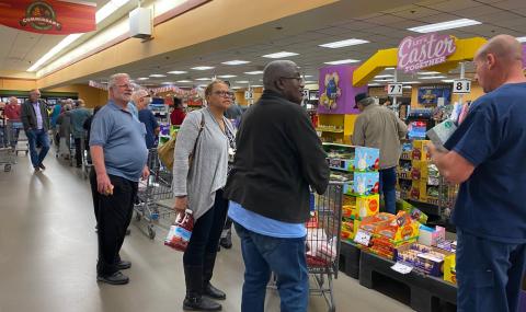 Retirees and disabled veteran customers shop at the Langley Air Force Base Commissary in Virginia in March 2020 Thumbnail