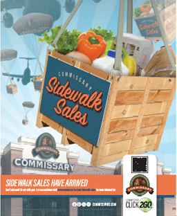 Graphic of groceries being air dropped at a commissary store