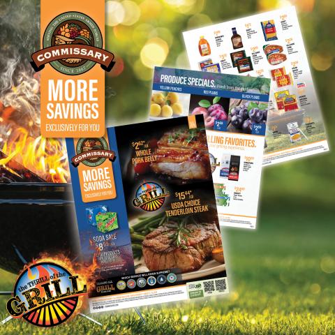 graphic of pages in the commissary sales flyer for Aug. 12-25