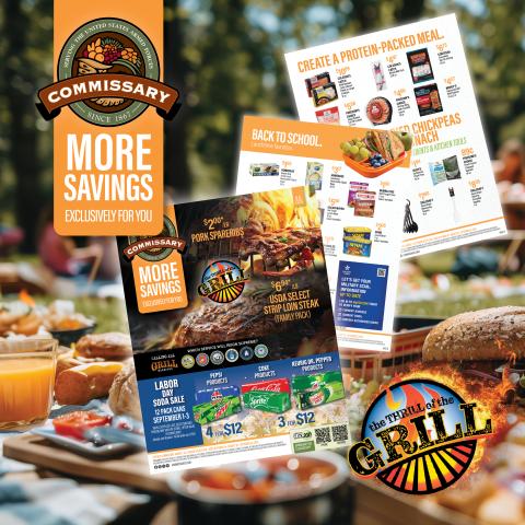 graphic of pages in the commissary sales flyer for Aug. 26 - Sept. 8