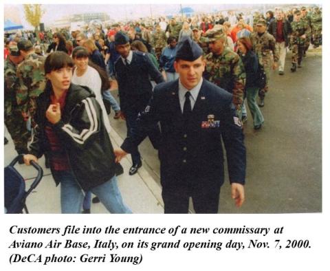 Air Force patrons at the grand opening of the Aviano Air Base, Italy, Commissary in 2000.