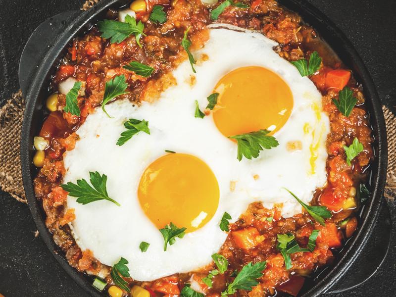 Huevos, Beans & Tortillas with Mole Sauce Huevos